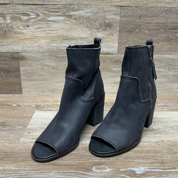 Lucky Brand Kamren Peep Toe Side Zip Black Ankle Boots Women's Size 7 - Picture 1 of 6
